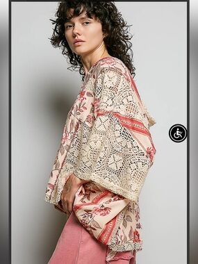 POL Rose Pink Multi Floral Crochet V Neck Hoodie Top